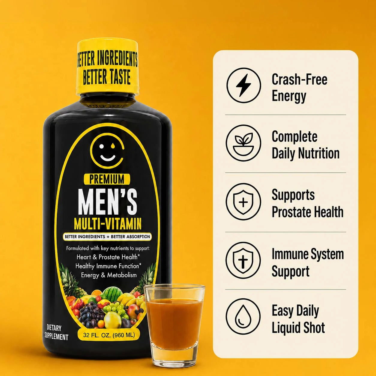 Happy Supp Premium Men's Multivitamin — 32 fl oz daily liquid shot